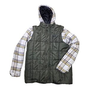 Nike 6.0 Youth XL Plaid Hooded 2fer Green Jacket Puffer Vest Style Y2K